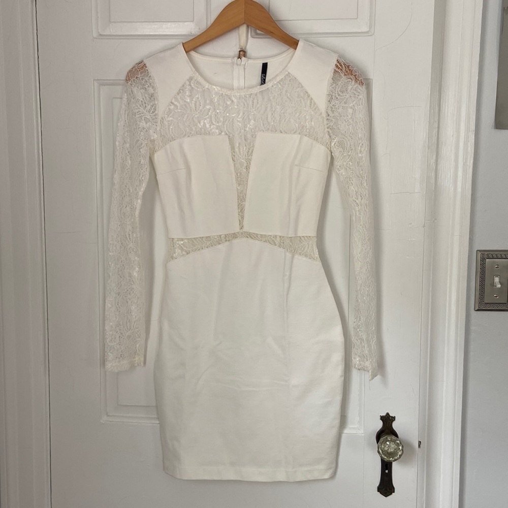 Lulus white mini bodycon and lace dress - Picture 1 of 6